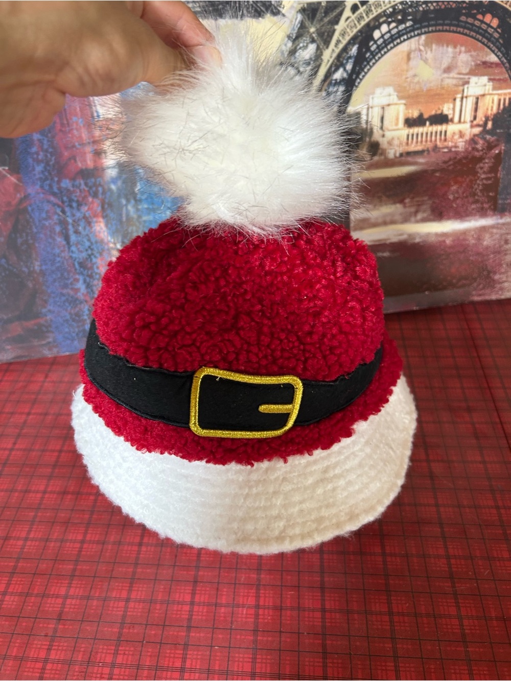 Holiday Time Christmas Red Santa Buckle Sherpa Fleece Beanie